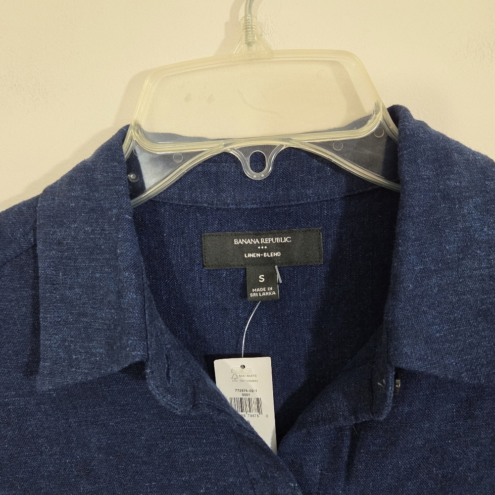 NWT Banana Republic Linen Blend Shirt Dress Navy Blue Mini Size Small - Picture 6 of 11